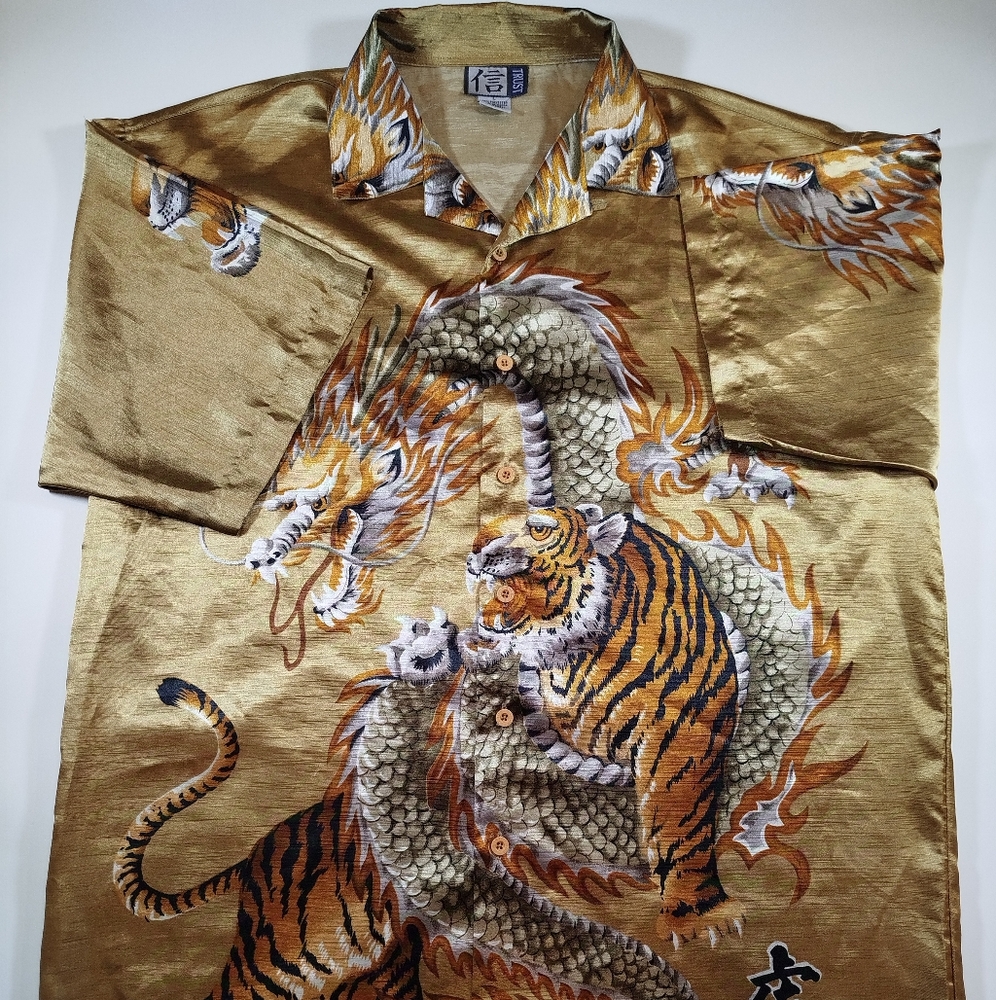 Y2K button up all over print tiger